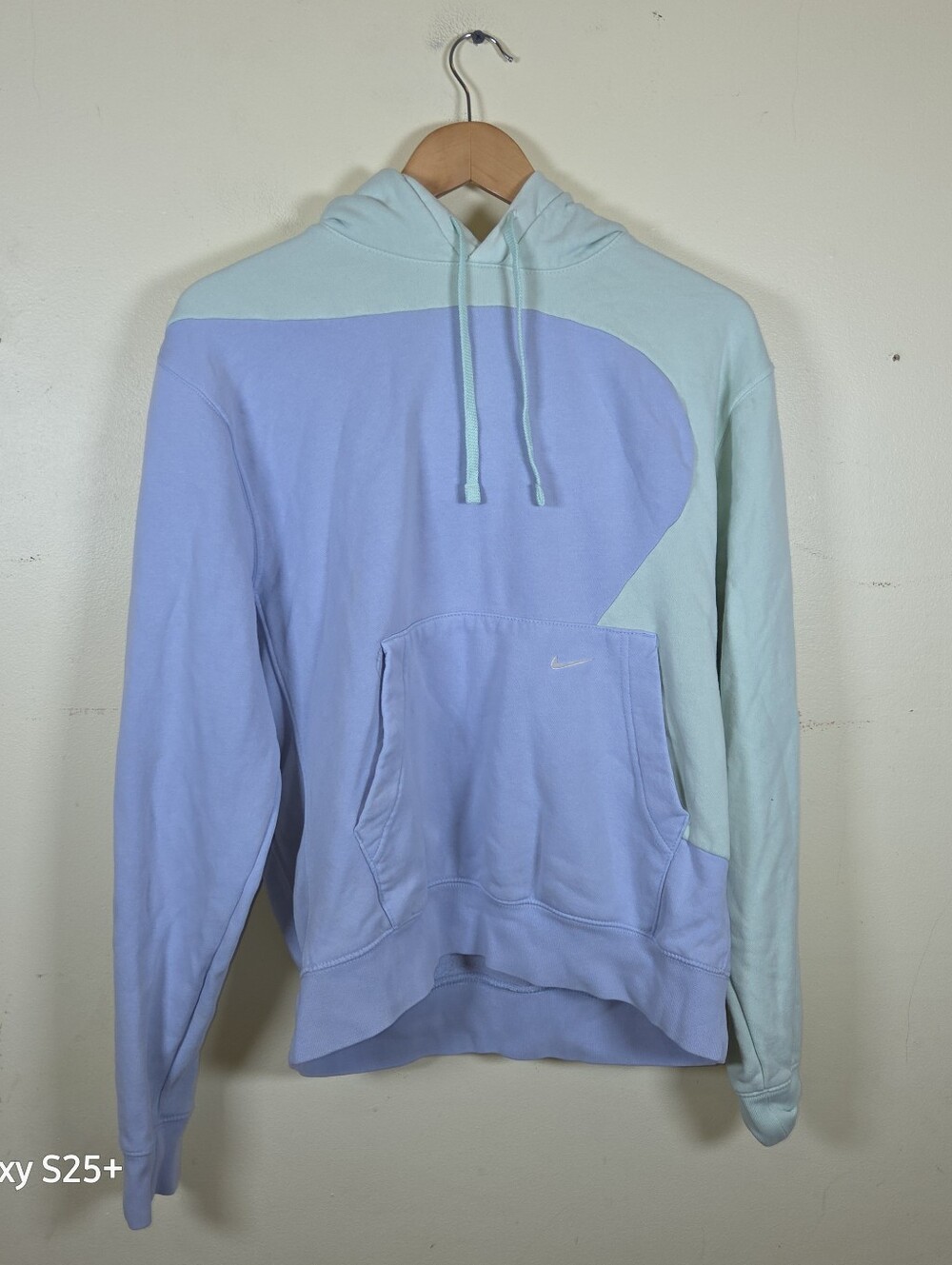 Nike Unique Pastel Colorblock Hoodie Blue Green Wavy Panel Pullover Medium
